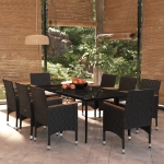 Set Mobili da Pranzo da Giardino 9 pz con Cuscini Nero