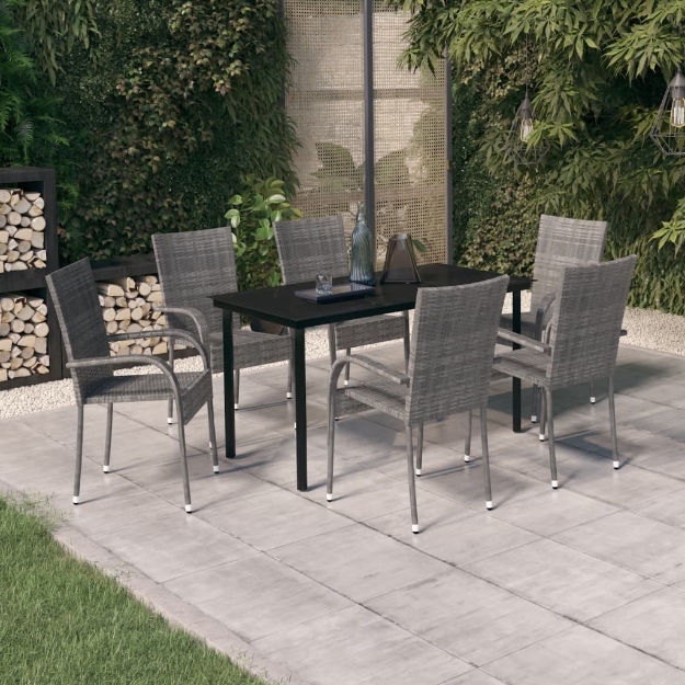 Set da Pranzo per Giardino 7 pz con Cuscini Grigio e Nero