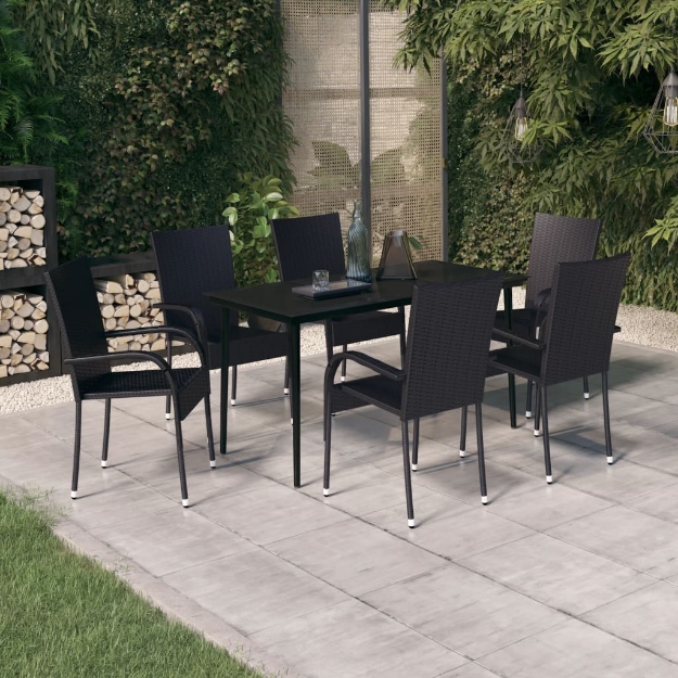 Set Mobili da Pranzo da Giardino 7 pz Nero