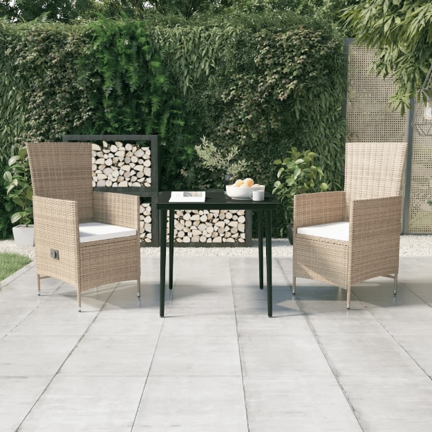 Set da Pranzo per Giardino 3 pz con Cuscini Beige