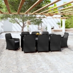 Set Mobili da Pranzo da Giardino 9 pz con Cuscini Nero