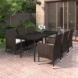 Set da Pranzo da Giardino 7 pz e Cuscini in Polyrattan e Vetro