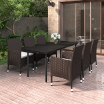 Set da Pranzo da Giardino 7 pz e Cuscini in Polyrattan e Vetro
