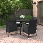 Set da Pranzo da Giardino 5 pz con Cuscini Polyrattan e Vetro