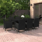 Set da Pranzo per Giardino 9 pz con Cuscini Polyrattan e Vetro