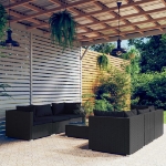 Set Divani da Giardino 7 pz con Cuscini in Polyrattan Nero
