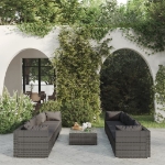 Set Divani da Giardino 9 pz con Cuscini in Polyrattan Grigio