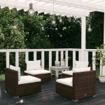 Set da Giardino 4 pz con Cuscini in Poly Rattan Marrone