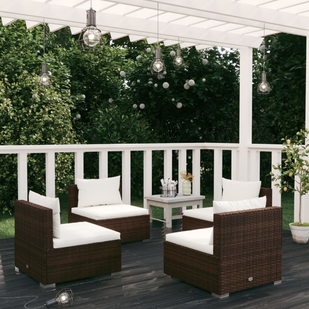 Set da Giardino 4 pz con Cuscini in Poly Rattan Marrone