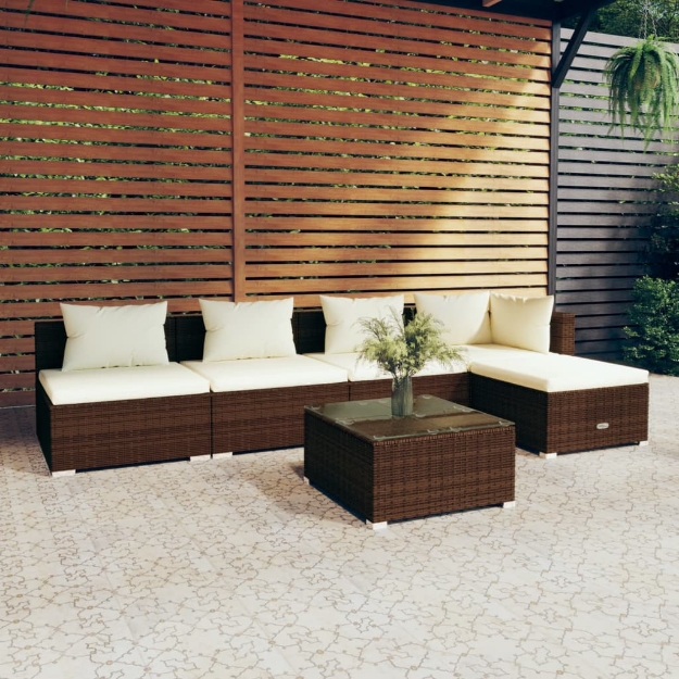 Set Divani da Giardino 6 pz con Cuscini in Polyrattan Marrone