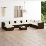 Set Divani da Giardino 9 pz con Cuscini in Polyrattan Marrone