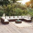 Set Divani da Giardino 11 pz con Cuscini in Polyrattan Marrone
