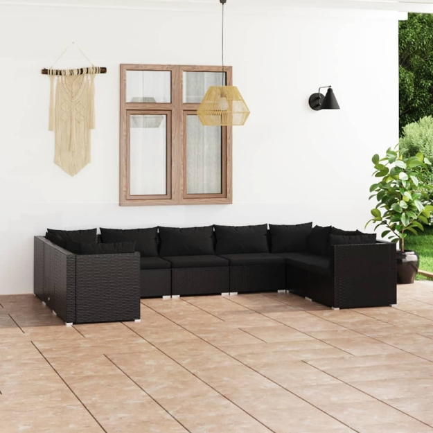 Set Divani da Giardino 9 pz con Cuscini in Polyrattan Nero