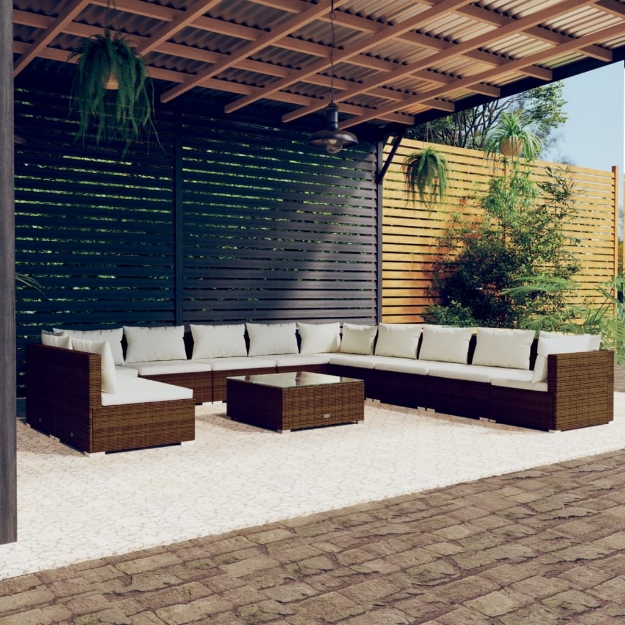 Set Divani da Giardino 12 pz con Cuscini in Polyrattan Marrone