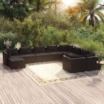 Set Divani da Giardino 10 pz con Cuscini in Polyrattan Nero