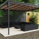 Set Divani da Giardino 12 pz con Cuscini in Polyrattan Nero