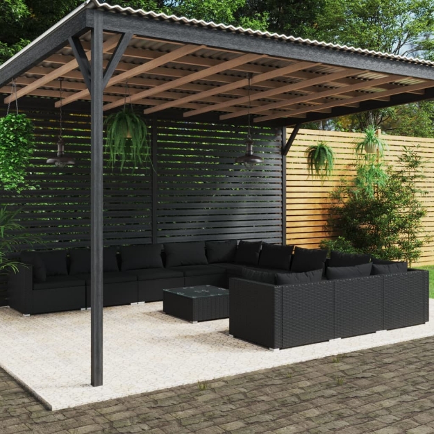 Set Divani da Giardino 12 pz con Cuscini in Polyrattan Nero