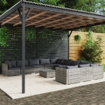 Set Divani da Giardino 12 pz con Cuscini in Polyrattan Grigio