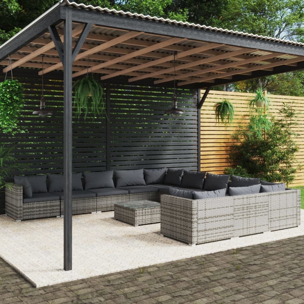 Set Divani da Giardino 12 pz con Cuscini in Polyrattan Grigio