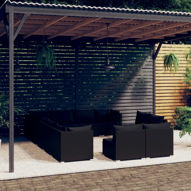 Set Divani da Giardino 12 pz con Cuscini in Polyrattan Nero