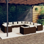 Set Divani da Giardino 13 pz con Cuscini in Polyrattan Marrone