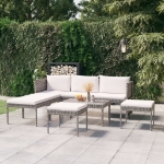 Set Divani da Giardino 6 pz con Cuscini in Polyrattan Grigio