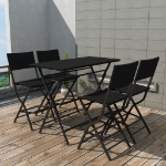 Set da Giardino 5 pz Pieghevole in Acciaio e Polyrattan Nero