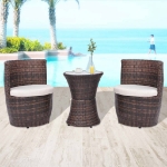 Set da Bistrot 3 pz con Cuscini in Polyrattan Marrone