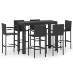 Set Bar da Giardino 7 pz con Braccioli in Polyrattan Nero