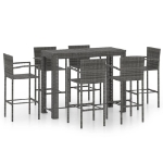 Set Bar da Giardino 7 pz con Braccioli in Polyrattan Grigio