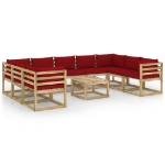 Set Divani da Giardino 10 pz e Cuscini Legno di Pino Impregnato