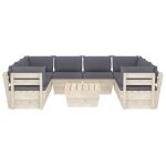 Set Divani da Giardino su Pallet 9 pz con Cuscini Legno Abete