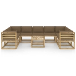 Set Divani da Giardino 10 pz e Cuscini Legno di Pino Impregnato