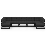 Set Divani da Giardino 7 pz con Cuscini Massello di Pino Nero