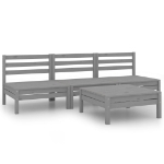 Set Divani da Giardino 4 pz Grigio in Legno Massello di Pino