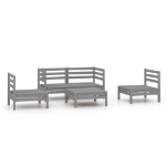 Set Divani da Giardino 5 pz Grigio in Legno Massello di Pino