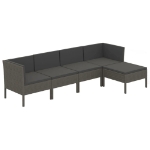 Set Divani da Giardino 5 pz con Cuscini in Polyrattan Grigio