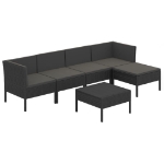 Set Divani da Giardino 6 pz con Cuscini in Polyrattan Nero