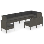 Set Divani da Giardino 9 pz con Cuscini in Polyrattan Grigio