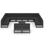 Set Divani da Giardino 13 pz con Cuscini Massello di Pino Nero