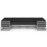 Set Divani da Giardino 7 pz Grigio Cuscini Massello di Pino