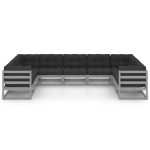 Set Divani da Giardino 9 pz Grigio Cuscini Massello di Pino