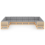 Set Divani da Giardino 10 pz con Cuscini Legno Massello di Pino
