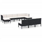 Set Divani da Giardino 10 pz con Cuscini in Polyrattan Nero