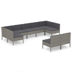 Set Divani da Giardino 9 pz con Cuscini in Polyrattan Grigio