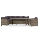 Set Divani da Giardino 3 pz con Cuscini in Polyrattan Grigio