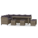 Set Divani da Giardino 6 pz con Cuscini in Polyrattan Grigio