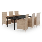 Set da Pranzo da Giardino 7 pz con Cuscini Beige