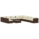 Set Divani da Giardino 12 pz con Cuscini Marrone in Polyrattan