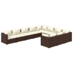 Set Divani da Giardino 10 pz con Cuscini in Polyrattan Marrone